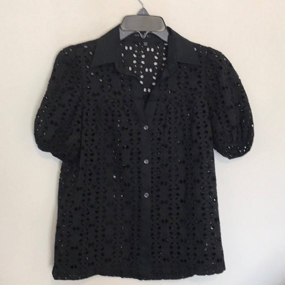 Cute laser cut out unique little black blouse!